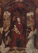 The madonna and child enthroned,attended by angels playing musical instruments